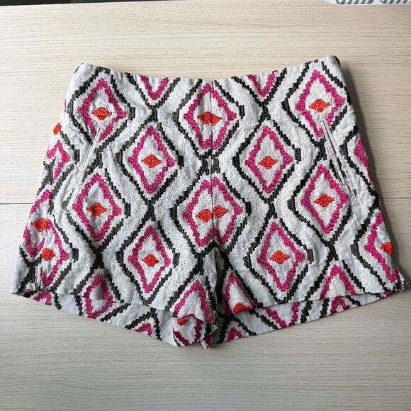 Ann Taylor LOFT The Riviera Short High Waist Linen Geometric Print Colorful Boho - Picture 1 of 9